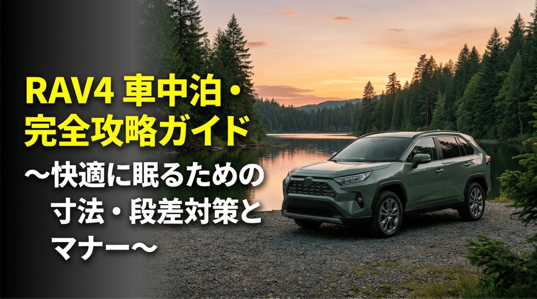 RAV4で車中泊する際の寸法、段差対策、マナーをまとめたアイキャッチ画像