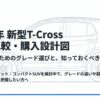 2024年新型フォルクスワーゲンT-Crossのグレード選びと注意点を解説する購入設計図の表紙画像。